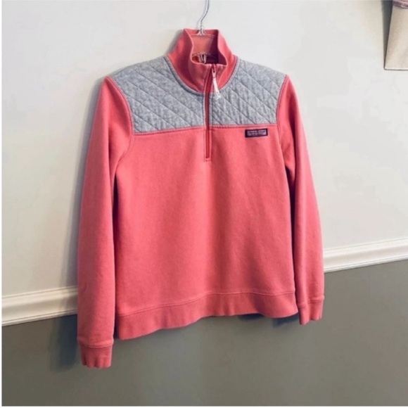 Vineyard Vines Shep Pink Coral Grey Quarter Zip Pullover Sweatshirt Small - Picture 4 of 10